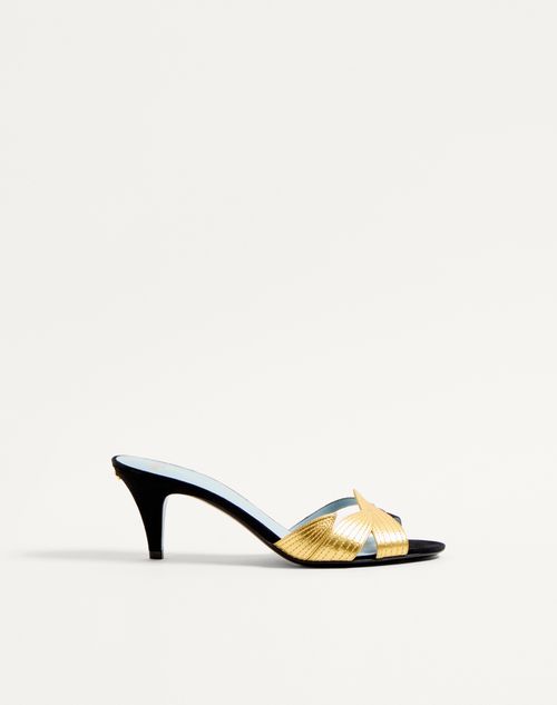 Valentino Garavani - Foliefoliage Suede Slide Sandal 65mm - Black/gold - Woman - Sandals
